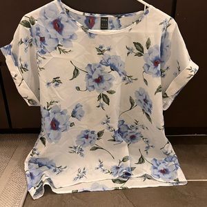 White and blue floral blouse from shein- tighter fitted.